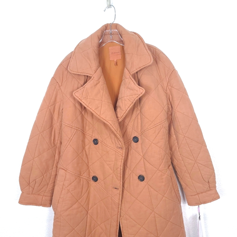 AVEC LES FILLES Quilted Doubled Breasted Cozy Camel Tan Coat Jacket - Picture 12 of 16
